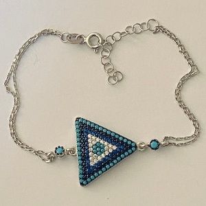 🧿925 Silver evileye bracelet clear cz cubic zirconia and turquoise stones